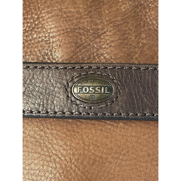 Fossil Messenger Bag Leather Satchel Crossbody Adjustable Strap brass accents - Picture 8 of 11